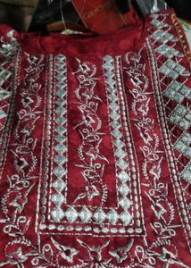 Red Embroidered Kurta Palazzo Suit