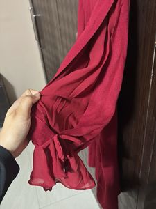 Red Dress with Ruffle Sleeves