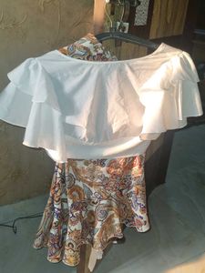 wrap top and high-low skirt