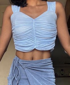 Baby Blue Ruched Crop Top