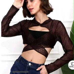 Trendy Brown Mesh Crop Top