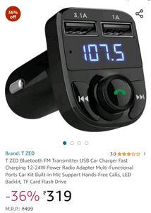 Bluetooth FM Transmitter USB Car Fast Charger
