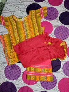 Rayon Kurta Plazo With Dupatta,Red And Yellow Mustard Mix Colour It&#39;s A Beautiful Design With Plazo .lace And Mirror Work In Kurta