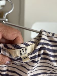 AND Cotton Grey &amp; Off-White Striped Sleeveless Top
