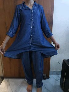 Denim Pajama Set up down dress plazo saath mein