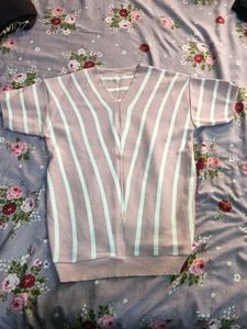 Cozy Striped V-Neck Knit Top - Mauve &amp; Mint