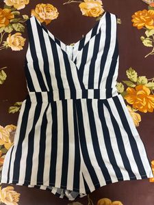 Black N White Strips Jumpsuit