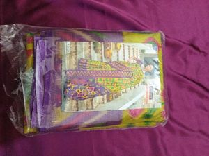 Elegant Yellow &amp; Purple Saree