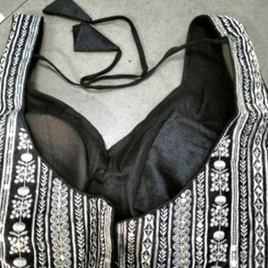 Black Colour Chicken Work Sequence Blouse
