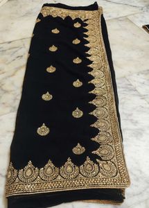 Elegant Black &amp; Gold Embellished Saree