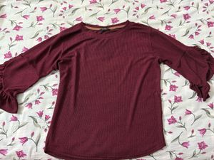 Maroon Ruffle Sleeve Top