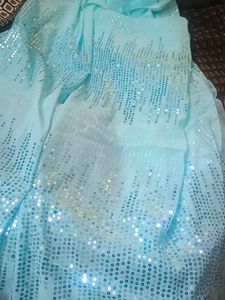 Sequin Off Light Blue Saree