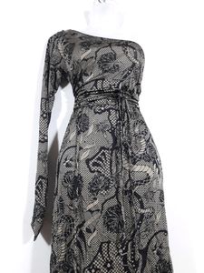 Black &amp; Gold Color Printed Ond Shoulder Dress ( Wo
