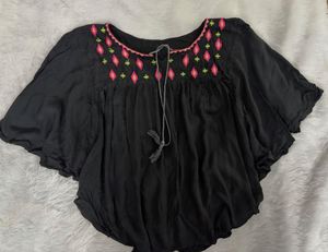 Embroidered Black Top