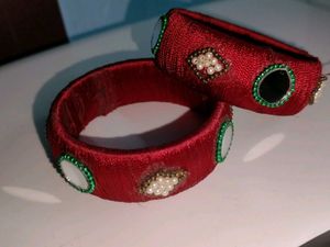 Red &amp; Mirror Silk Thread Bangles