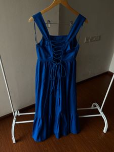 NEW LOOK Square Neck Back-Tie Midi Dress in Blue