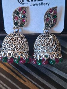 Silver Jhumka Earrings and bracelets