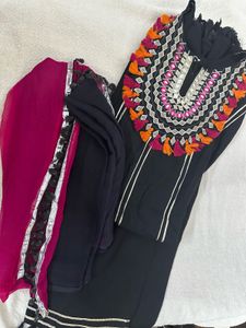 Boho Embroidered Black Kurta Set with Dupatta