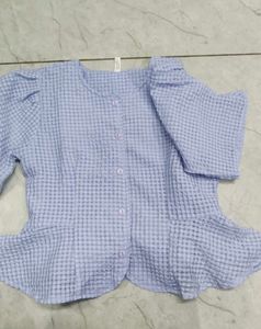 Blue Gingham Peplum Blouse
