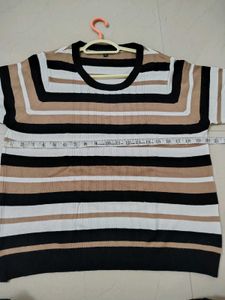 Knitted Striped Short Sleeve Top