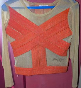 Bebe Orange Criss-Cross Long Sleeve Top