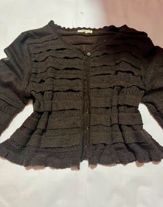 Brown open-knit cropped Cardigan