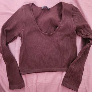 Zara Brown Ribbed Crop Top