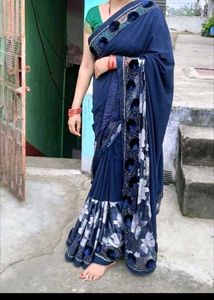 Elegant Blue Floral Saree