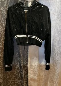 Sparkly Black Cropped Hoodie