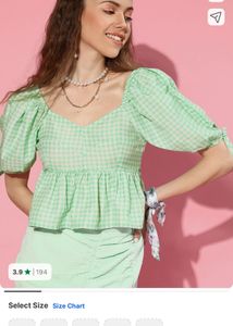 SASSAFRAS Mint Gingham Puff Sleeve Top