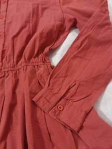 Long Sleeve Button-Down Dress With Side Pocket