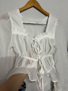 White Sheer Long Sleeve Top🤍🤍