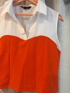 Trendy Color Block Orange Top, Bust- 34/32