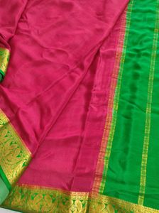 Maronish Red And Green Pure Crepe Silk Saree