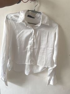 Zara White Satin Crop Top