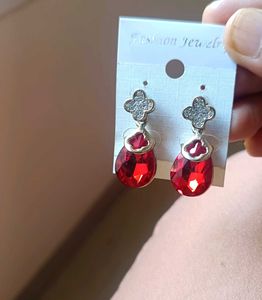 combo Peacock  Ring and red earring