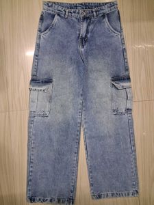 Light Wash blue denim Cargo baggy Jeans