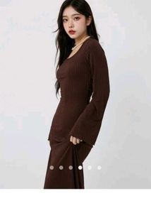 Brown Ribbed Maxi Dress
