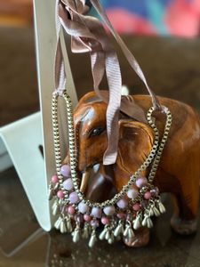 Pink Beaded &amp; Ribbon Necklace