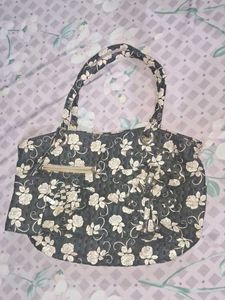 Black White Flora Handbag