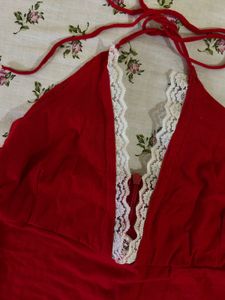 Dark Red Lace Halterneck Top