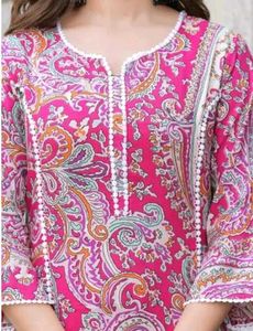 Stylish Pink Printed V-Kurta