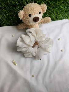 White Organza Printed Scrunchie