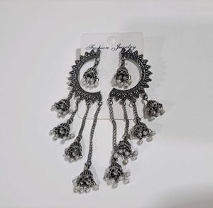 Oxidized Moon Shaped Jhumka Earrings