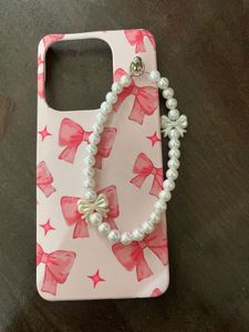 Pink Bow Phone Case with Pearl Strap