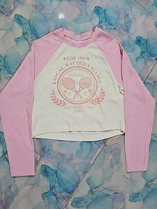 💗pink And White Full Sleeves Crop Top 🤍