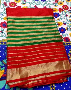 Striped Red & Green Sari