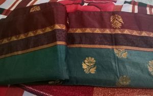Green Saree With Brown Border