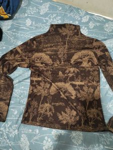 Brown Nature Print Turtleneck Top