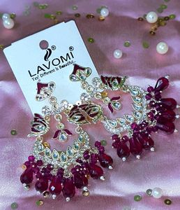 Kundan Earrings Wine Colour